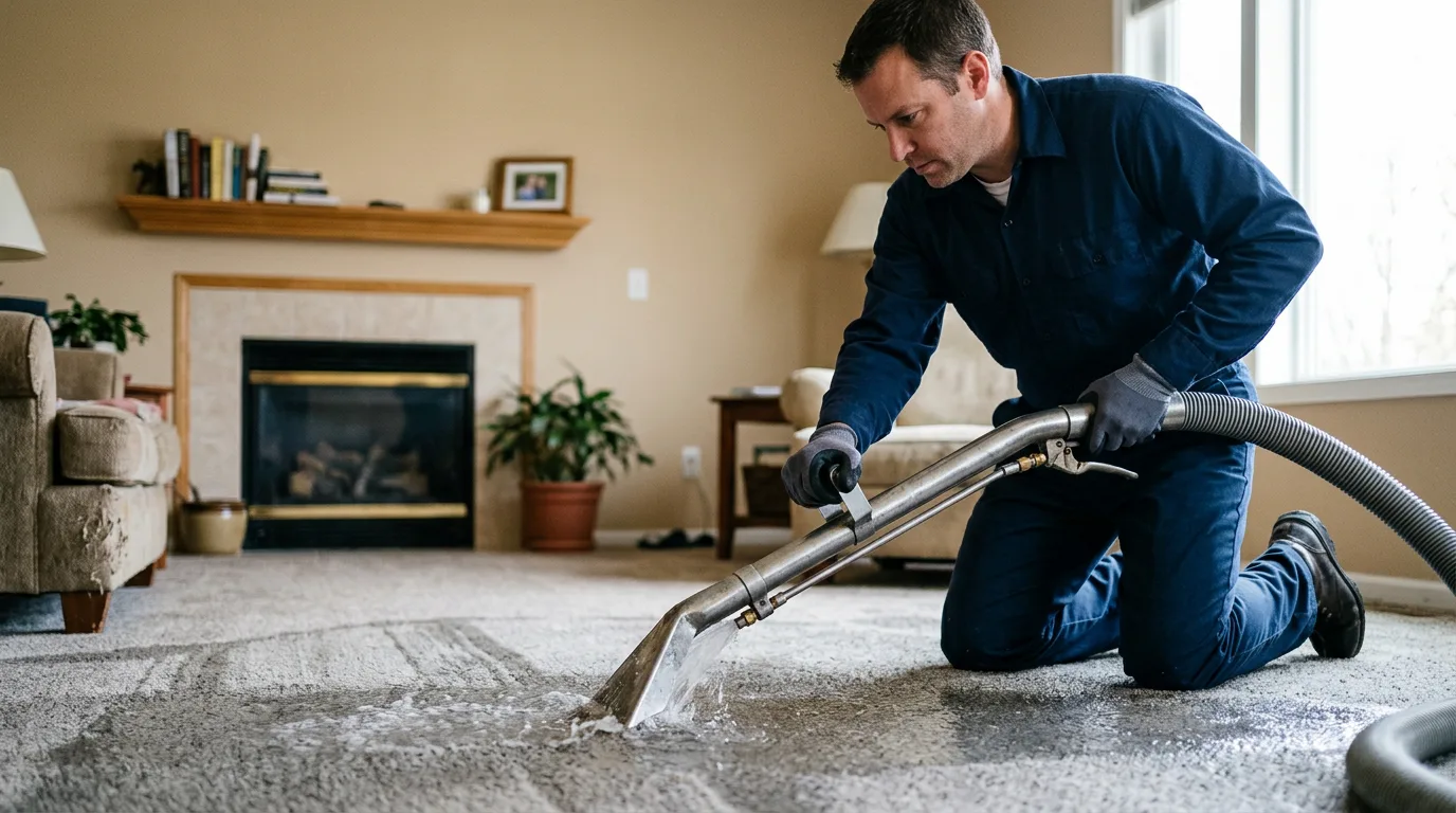 Water damage restoration technician working near Kingsland, AR